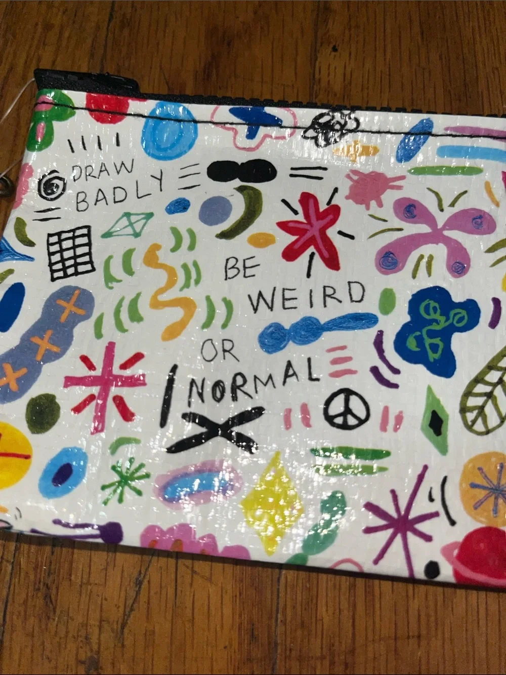 NWOT Blue Q Bags Recycled Colorful Doodle Zip Pencil Case Pouch